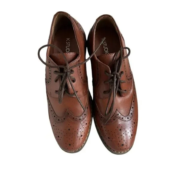 K STUDIO Boys Formal Brown Oxford Lace Up Dress Shoes 37 - Picture 3 of 5